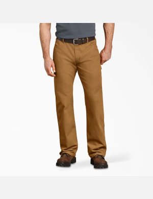 Rinsed Brown Duck Dickies Relaxed Straight Leg Duck Carpenter Pants | 476YEWZPR