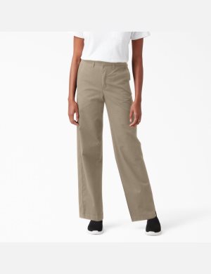 Rinsed Desert Sand Dickies High Rise Wide Leg Twill Pants | 381JHLROS