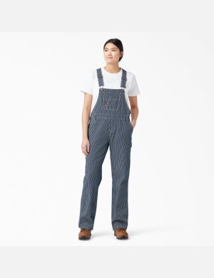 Rinsed Hickory Stripe Dickies Relaxed Fit Bib Overalls | 542NKPXCR