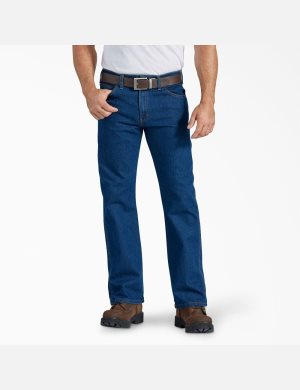 Rinsed Indigo Blue Dickies Active Waist Regular Fit Jeans | 643IOAHCX