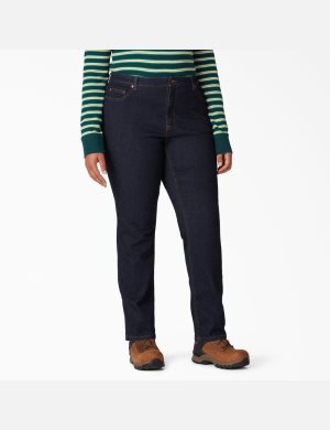 Rinsed Indigo Blue Dickies Perfect Shape Plus Straight Leg Stretch Denim Jeans | 908MCNIBA