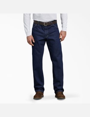 Rinsed Indigo Blue Dickies Relaxed Fit Carpenter Heavyweight Denim Jeans | 017EDCQTS