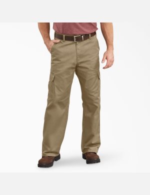 Rinsed Khaki Dickies Loose Straight Leg Cargo Pants | 915QNVYJP