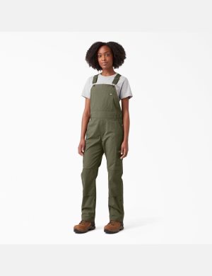 Rinsed Military Green Dickies Cooling Ripstop Bib Overalls | 253QUSEHP