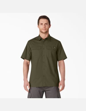 Rinsed Military Green Dickies Short Sleeve Ripstop Shirts | 531IPLDTK