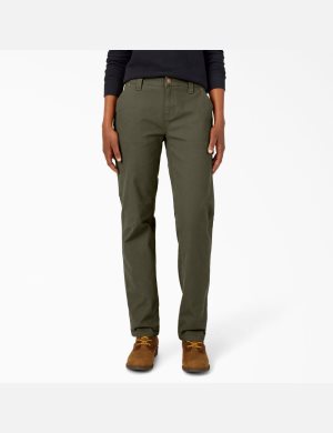 Rinsed Moss Green Dickies Duck Carpenter Pants | 027LTKMZS