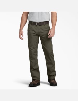 Rinsed Moss Green Dickies Regular Straight Leg Ripstop Carpenter Pants | 241VQZSYP