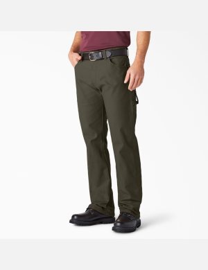 Rinsed Moss Green Dickies Relaxed Straight Leg Heavyweight Duck Carpenter Pants | 087SGBFVR