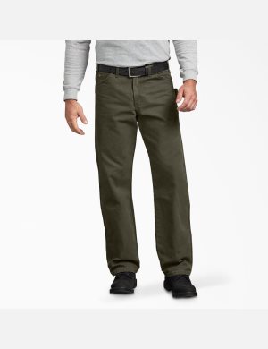 Rinsed Moss Green Dickies Relaxed Straight Leg Sanded Duck Carpenter Pants | 287JRUMYQ