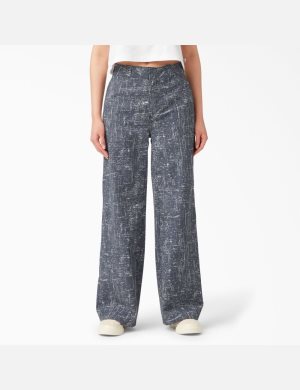 Rinsed Navy Crosshatch Dickies Stonewashed Wide Leg Pants | 034KTEPHI