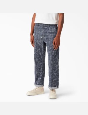 Rinsed Navy Crosshatch Dickies Twill Cuffed Pants | 581BHQJTS