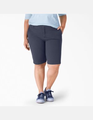 Rinsed Navy Dickies Plus Perfect Shape Twill Bermuda Shorts | 304LFTNSU