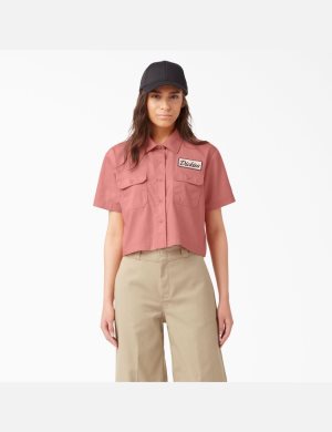 Rinsed Rosette Dickies Cropped Short Sleeve Work Shirts | 019ELNZRY