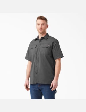 Rinsed Slate Dickies Short Sleeve Ripstop Shirts | 512IJYSXQ