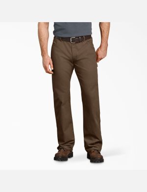 Rinsed Timber Brown Dickies Relaxed Straight Leg Duck Carpenter Pants | 856GECMSO