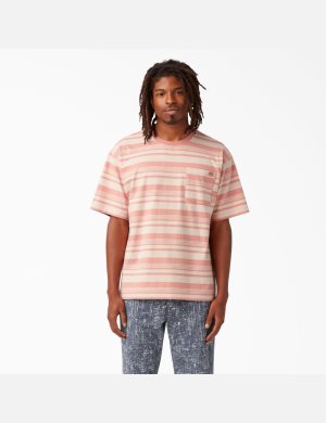 Rosette Stripe Dickies Relaxed Fit Striped Pocket T-Shirts | 098HBPVTN