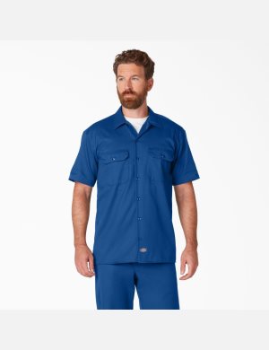 Royal Blue Dickies Short Sleeve Shirts | 648RYXBDH