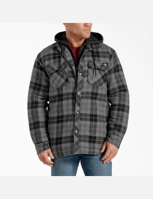 Slate Graphite Plaid Dickies Relaxed Icon Hooded Quilted Flannel Shirt Jackets | 320FICWSM