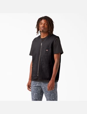 Stonewashed Black Dickies Stonewashed Duck Vests | 428USVCHK