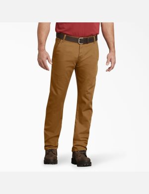 Stonewashed Brown Duck Dickies Regular Straight Leg Duck Carpenter Pants | 286IQEOAB