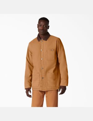 Stonewashed Brown Duck Dickies Stonewashed Duck Lined Chore Coats & Jackets | 630SWJVPK