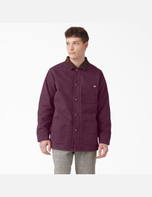 Stonewashed Grape Wine Dickies Stonewashed Duck Lined Chore Coats & Jackets | 927LOAIUB