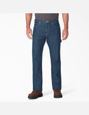 Stonewashed Indigo Blue Dickies Regular Fit Straight Leg Carpenter Jeans | 905JYRGFN