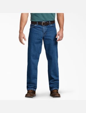 Stonewashed Indigo Blue Dickies Relaxed Fit Carpenter Denim Jeans | 867XPCMFI