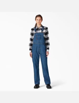 Stonewashed Medium Blue Dickies Relaxed Fit Bib Overalls | 568NTVJAI