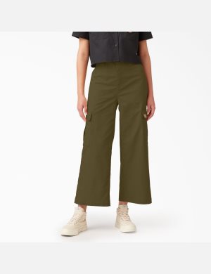 Stonewashed Military Green Dickies Twill Crop Cargo Pants | 702FYSRHW