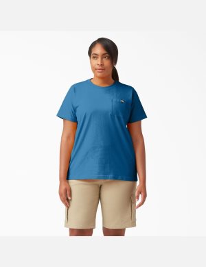 Vallarta Blue Dickies Plus Heavyweight Short Sleeve T-Shirts | 482PRDLCG