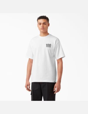 White Dickies 100 Year Milestone Graphic T-Shirts | 203XGIECH