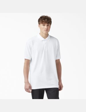 White Dickies Adult Size Piqu T-Shirts | 467MKXWUG