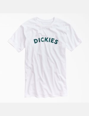 White Dickies Block Text Graphic T-Shirts | 052XWBFID