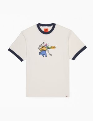 White Dickies Brain Dead Embroidered T-Shirts | 467XCZVYS