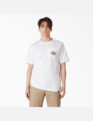 White Dickies Chest Logo Pocket T-Shirts | 890YSPREL