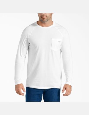 White Dickies Cooling Long Sleeve T-Shirts | 340HSDLYO