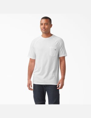 White Dickies Cooling Short Sleeve Shirts | 652BMEVCD