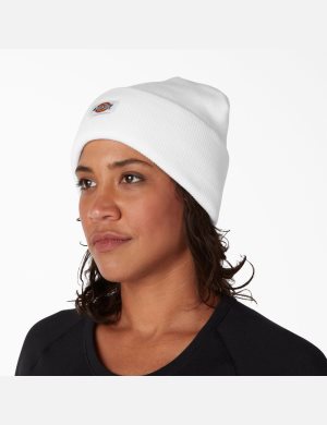 White Dickies Cuffed Knit Hats | 508ARIVPH