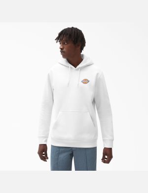 White Dickies Fleece Embroidered Chest Logo Hoodies | 948NUVYHA