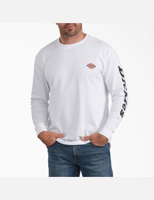 White Dickies Long-Sleeve Graphic T-Shirts | 194ONBHFG