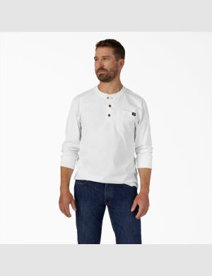 White Dickies Long Sleeve Heavyweight Henley T-Shirts | 263DAJLIR