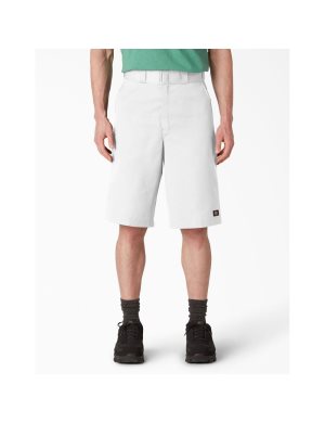 White Dickies Loose Fit Flat Front Shorts | 263AURDKN