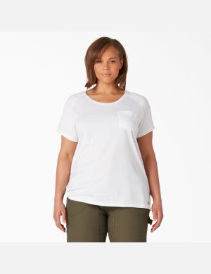 White Dickies Plus Cooling Short Sleeve T-Shirts | 380PBHIUN