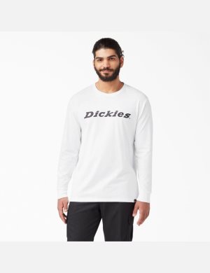 White Dickies Regular Icon Graphic Long Sleeve T-Shirts | 856OTJGKI