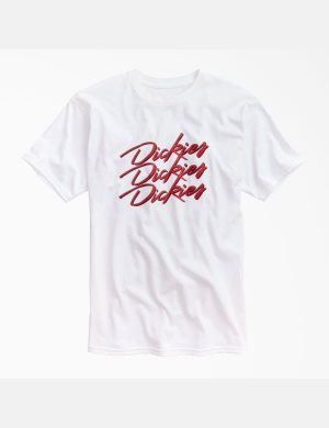 White Dickies Retro Script Graphic T-Shirts | 193GRTEUP