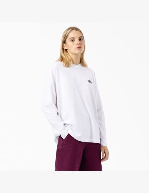 White Dickies Summerdale Long Sleeve T-Shirts | 706HFBZGM