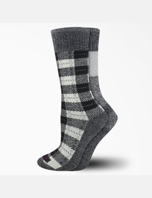 White Plaid Dickies Thermal Plaid Crew Socks | 621EZSWPV