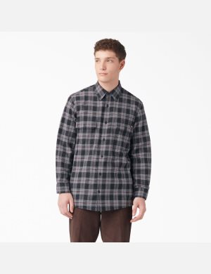 Wine/Black Plaid Dickies FLEX Regular Fit Flannel Shirt Button Up | 617RKEYPV