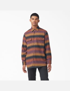 Wine Blanket Stripe Dickies FLEX Regular Fit Flannel Shirt Button Up | 179IRSGFB